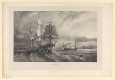 Het zeilschip America met andere schepen op zee