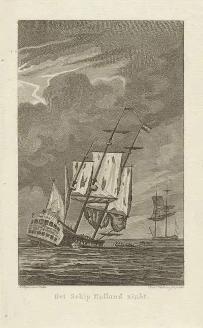 Het zinkende schip Holland, 1781