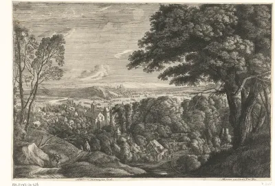 Heuvelachtig boslandschap met gezicht op een dorp