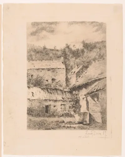 Heuvelachtig landschap met boerenhofstede