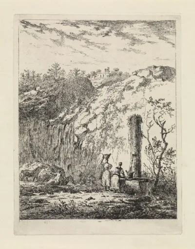 Heuvelachtig landschap met bron