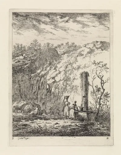Heuvelachtig landschap met bron
