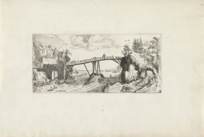 Heuvelachtig landschap met een brug over een rivier