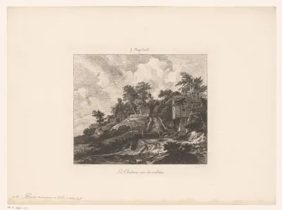 Heuvelachtig landschap met een kasteel en een boerenwoning