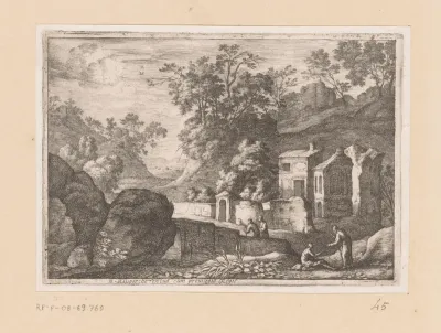 Heuvelachtig landschap met huizen achter ommuring