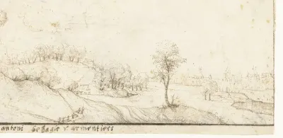 Heuvelachtig landschap met kerk aan rivier