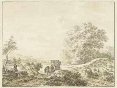 Heuvelachtig landschap met reiswagen