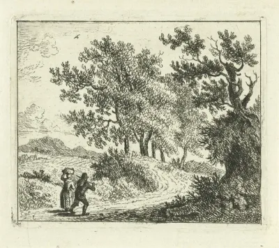 Heuvelachtig landschap met reizigers