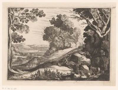 Heuvelachtig landschap met twee geitenhoeders