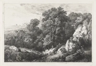 Heuvelachtig landschap met wandelaar