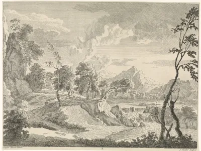 Heuvelachtig landschap met waterval