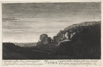 Heuvellandschap in schemer: avond