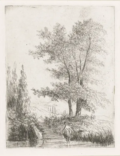 Heuvellandschap met baadster