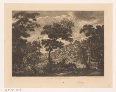 Heuvellandschap met bos en houten huis
