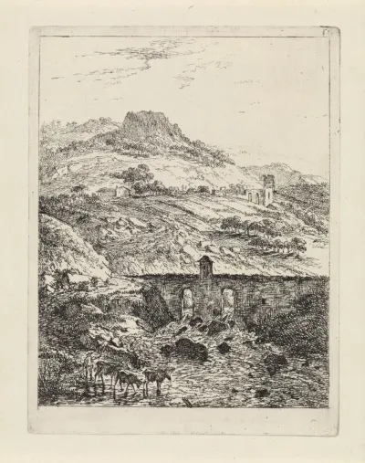 Heuvellandschap met een stenen brug