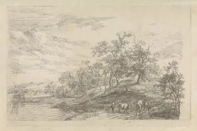 Heuvellandschap met herder met koeien