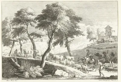 Heuvellandschap met herders en vee