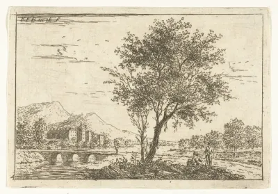 Heuvellandschap met kasteel aan rivier