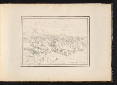 Heuvellandschap met op de voorgrond huizen te Belmonte