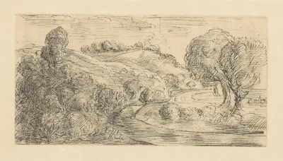 Heuvellandschap met rivier en bomen