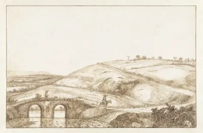 Heuvellandschap met stenen brug