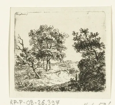 Heuvellandschap met twee wandelaars
