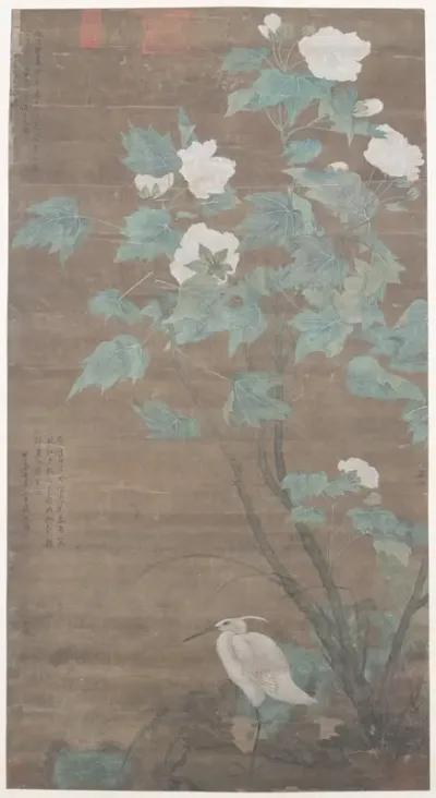 Hibiscus and Egret