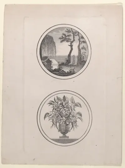 Hidden silhouette of Napoleon visiting his tomb; vase of flowers