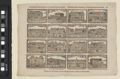 Hier hebt gij weer schoone gebouwen, In 't vermaarde Amsterdam gemaakt, / Om weeuw en wees te onderhouden, En de koopmanschap ook wordt bewaakt