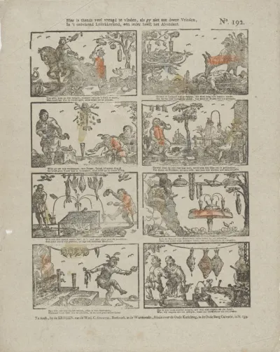 Hier is thands veel vreugd te vinden, als gy ziet aan deeze vrinden, / In 't onbekend Luilekkerland, een ieder heeft het abondant