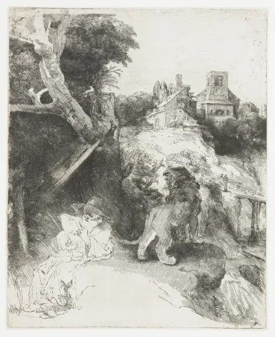 Hieronymus, lezend in een Italiaans landschap