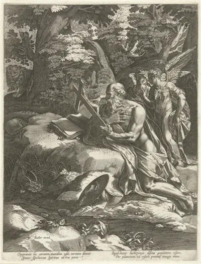 Hieronymus met twee engelen