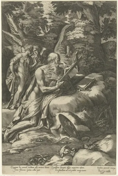 Hieronymus met twee engelen