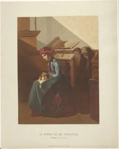 Hindeloopen vrouw in kerkinterieur