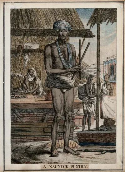 Hindu fakir with one shoe and half a moustache, Calcutta, West Bengal
