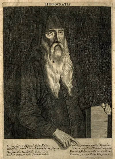Hippocrates. Line engraving by P. Aubry II