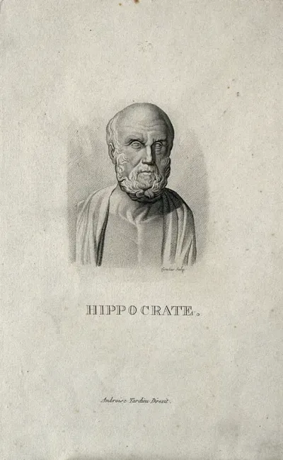 Hippocrates. Stipple engraving by C.A. Forestier