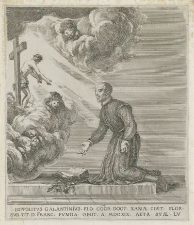 Hippolyte Galantin voor een crucifix