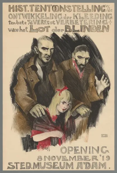 Hist. tentoonstelling v/de ontwikkeling der kleeding ten bate v/d Ver. tot verbetering van het lot der blinden. Opening 8 November '19 Sted. Museum A'dam
