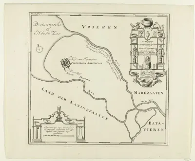 Historische kaart van de monding van de Rijn en het Huis te Britten