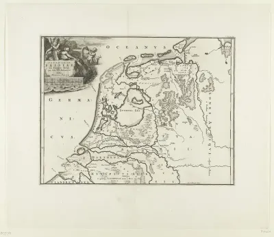 Historische kaart van Nederland met de gebieden van de Bataven en Friezen