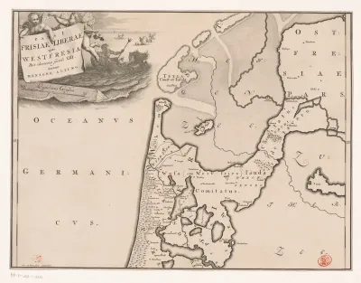 Historische kaart van Nederland met de gebieden van de Bataven en Friezen