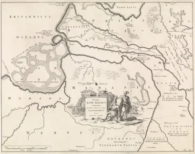 Historische kaart van Nederland met de gebieden van de Bataven en Friezen III