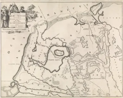 Historische kaart van Nederland met de gebieden van de Bataven en Friezen V
