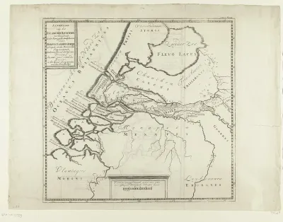 Historische kaart van Nederland met de namen van plaatsen aangevallen door Claudius Civilus