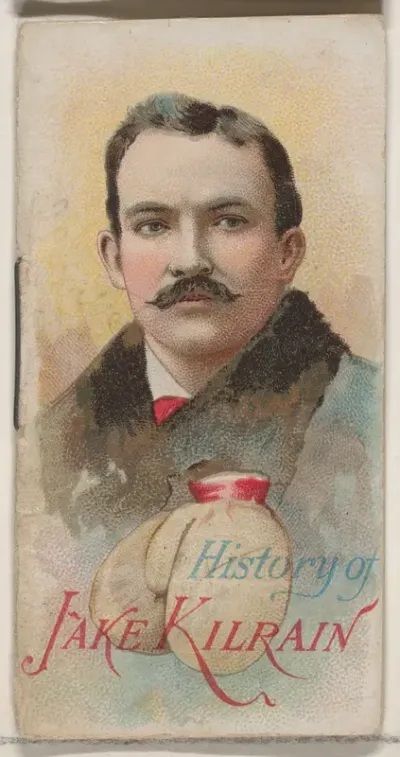 History of Jake Kilrain, from the Histories of Poor Boys and Famous People series of booklets (N79) for Duke brand cigarettes