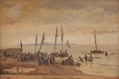 Hjemvendende fiskere modtages på Hornbæk Strand