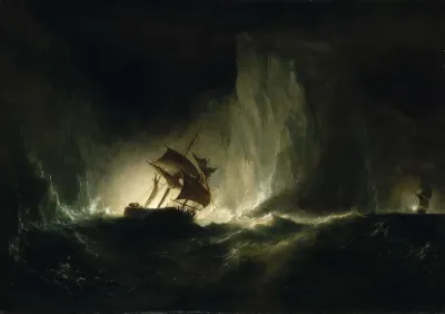 HMS 'Erebus' passing through the chain of bergs, 1842