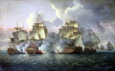 HMS 'Mediator' engaging French and American vessels, 11-12 December 1782