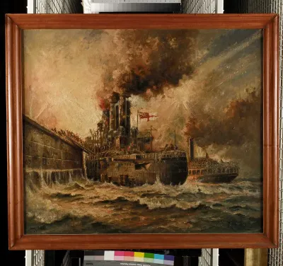 HMS 'Vindictive' at Zeebrugge, 23 April 1918